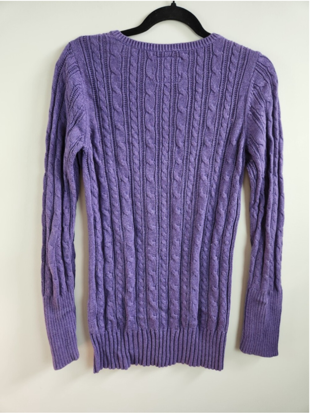 ASO Elena Gilbert Sz L Alt Y2K Purple Cotton Cable Knit Sweater Prep Old Money - Picture 5 of 11